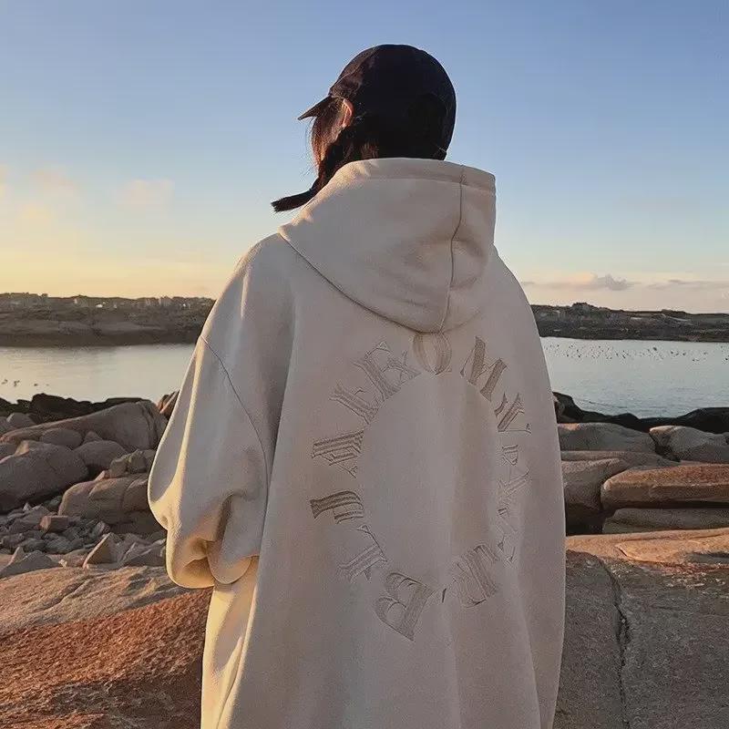 

2023 Мужская модная толстовка с капюшоном и буквенным принтом — стиль Гонконг, свободный крой для весны и осени 3XL белый