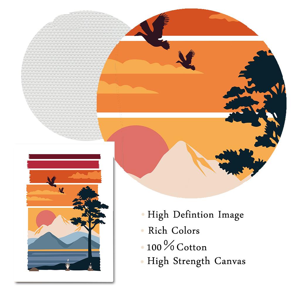 Landscape Wall Art Posters Natural Mountain Trees Sunset Canvas Painting Prints Nordic Wall Pictures for Living Room Decoration