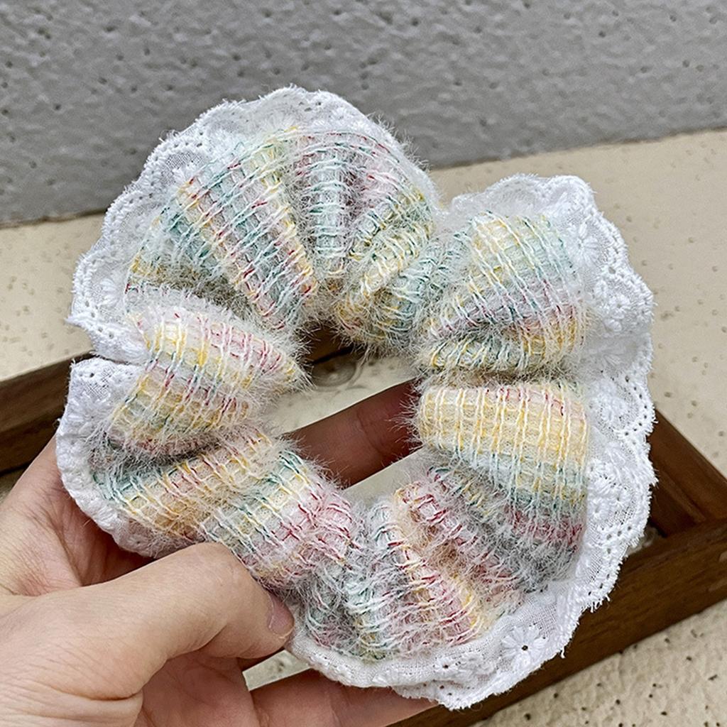 Large Scrunchies Lace Trim Vintage Floral Hair Scrunchy 90s Women Girls Thick Hair Accessory Hair Tie Ponytail Holder