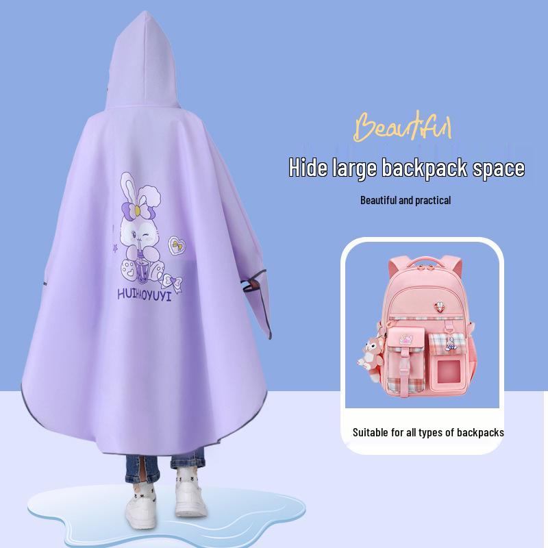 Cartoon Rain Poncho for Students: Waterproof Bicycle and Schoolbag Cover for Boys and Girls