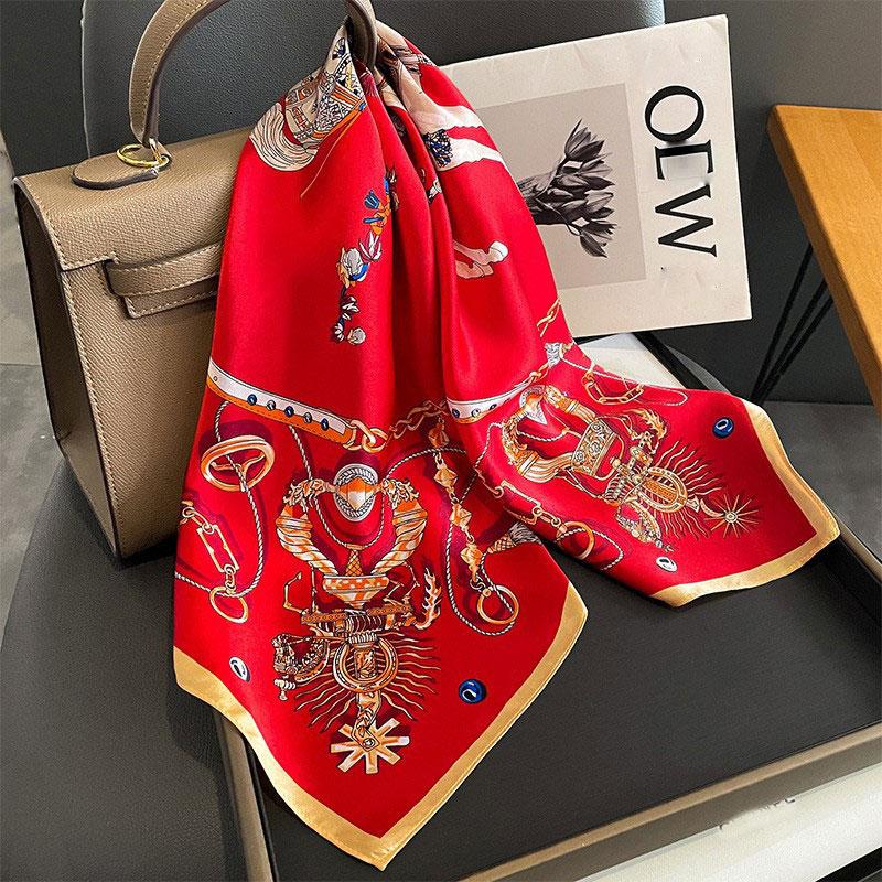 Szalik 100% Jedwab Damski Jedwab Morwowy Luksusowy Wysoka Jakość Kwadratowy Modny Nadruk Chustka do Włosów Chustka na Szyję Szal Damski Zawijki Hidżab Bandana Szaliki