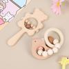 1 Pair Wooden Baby Rattle Toy with Bell Beads Hedgehog Rabbit Elephant Bird Teething Grip Ring Toy Newborn Boys Girls Early Education Rattle