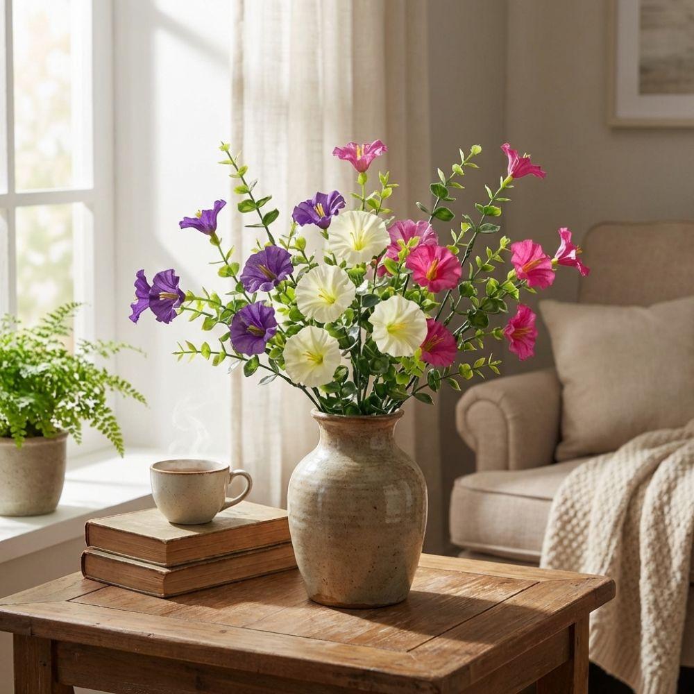 Plastic Artificial Morning Glory Flowers UV Resistant Fake Plants Artificial Greenery  Outdoor