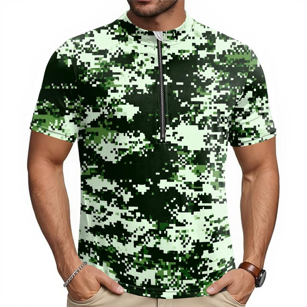Men's Short Sleeve Cycling Jersey Breathable Quick Dry Half Zip Up Front Round Neck Lightweight Sportswear for Outdoor Riding