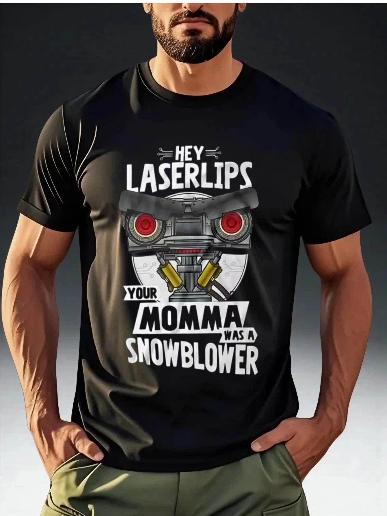 

Men S Casual T-Shirt Featuring a Laser-Eyed Robot And Fun Slogan Elements M