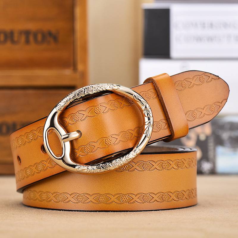 

Leather Womens Genuine Belt Antique Alloy Buckle Style Dresses Decoration Pants 105cm коричневий