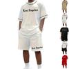 Zweiteiliges Sport-Outfit für Herren: T-Shirt mit Rundhalsausschnitt, kurzen Ärmeln und Print sowie Shorts mit Kordelzug für Sport und Freizeit