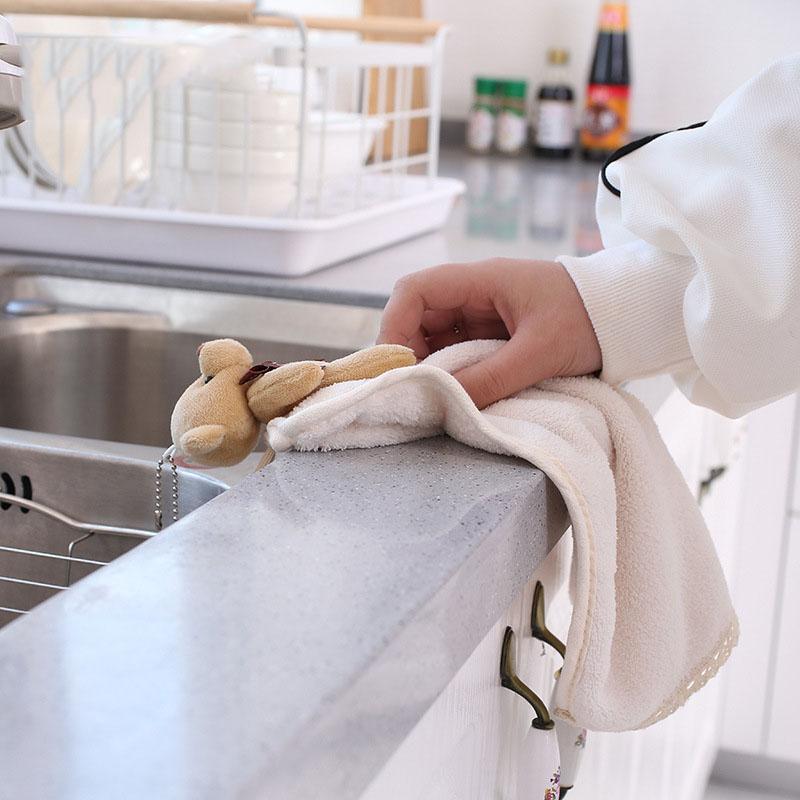 Cute Bear Quick-Dry Hand Towel Coral Fleece Holdable Kitchen Toilet Towel Absorbent Wipe Plush Hand Towel Bathroom Hanging Towel