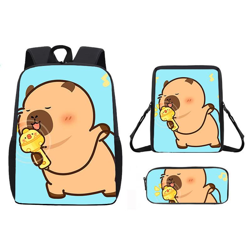 Ice Doughnut Cubes Capybara Cute Cartoon Pattern Backpack Three Piece Set