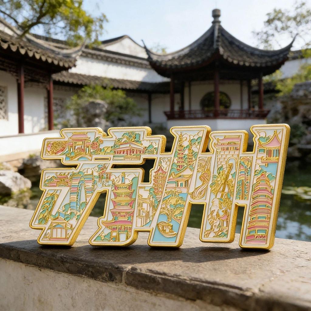 Humble and Lingering Garden Scenic Enamel Metal Magnet - Cultural Souvenir