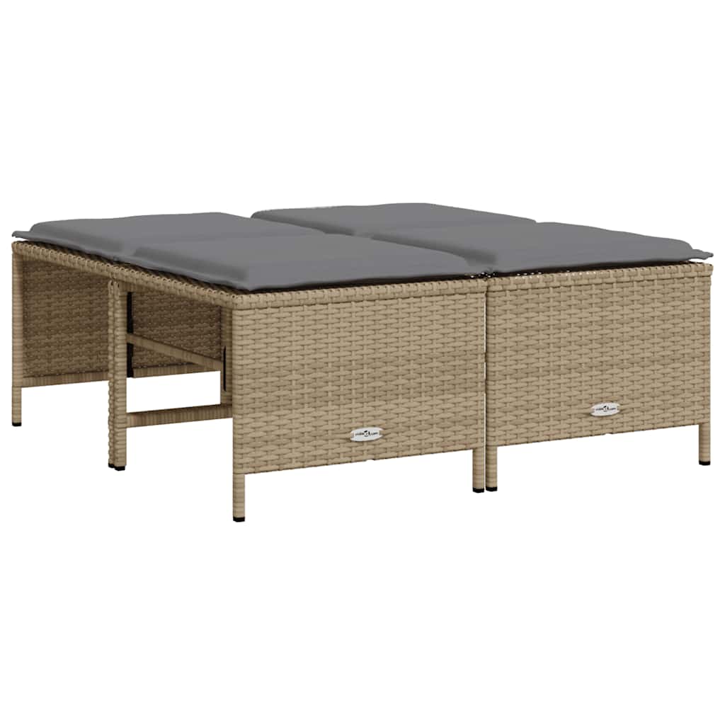 Garden Stool with Cushions 4 pcs Beige Poly Rattan
