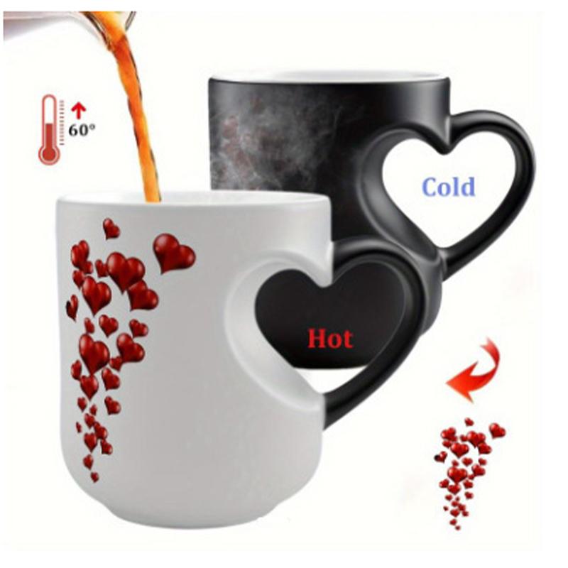 Herzförmige Farbwechselnde Magische Keramiktasse Lustige Farbwechselnde Kaffeetasse mit Henkel Überraschung Gefüllt Heißgetränk Romantisches Geschenk