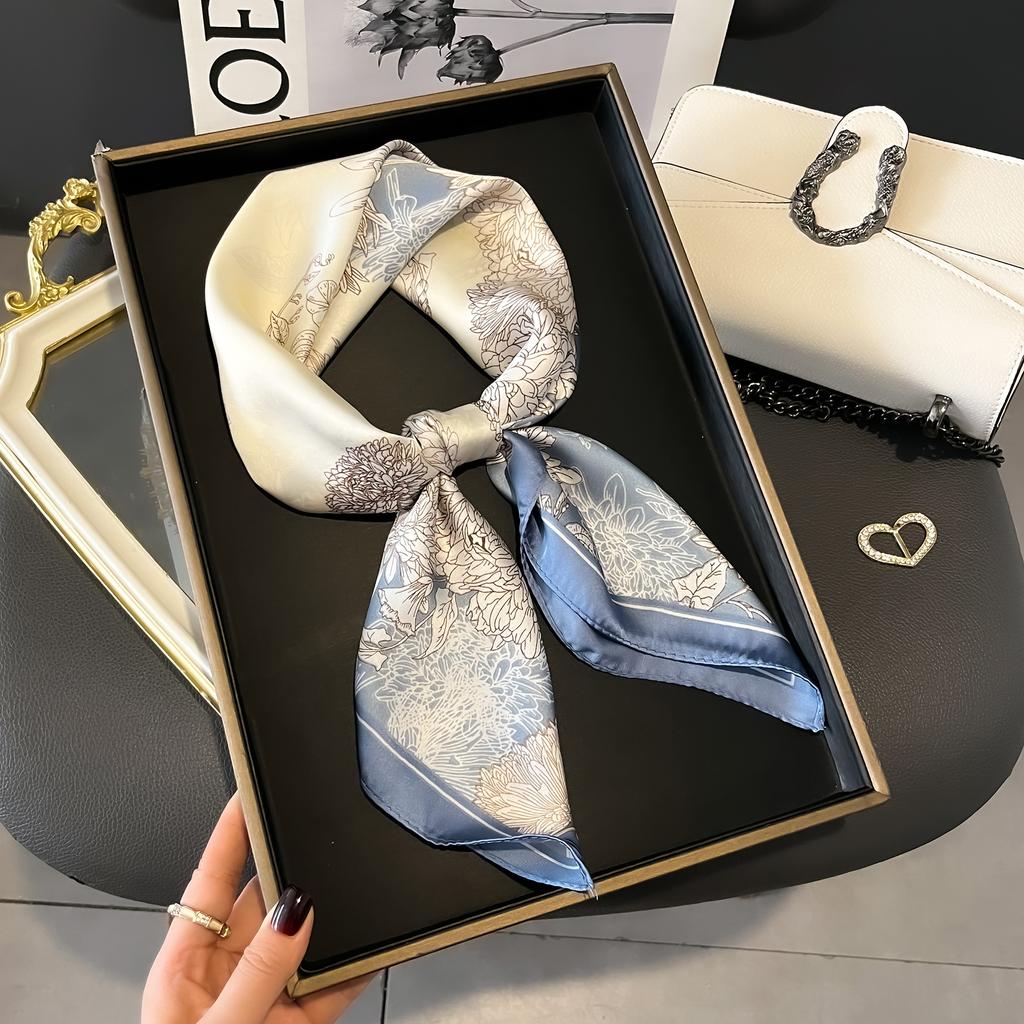 Luxury Floral Print Silk Square Scarf Women Soft Satin Kerchief Hairband Neckerchief Head Hijab Lady Headband Foulard Bag Ribbon