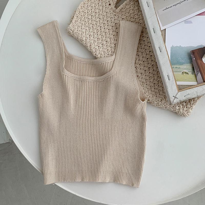 Tank Top Solid Halter Crop Tops Women Summer Camis Backless Knit Camisole Casual Tube Female Sleeveless Fashion One Size бежевый