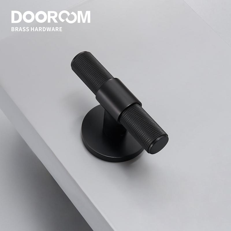 Dooroom Brass Door Lever Set Modern Knurled T-bar Interior Bedroom Bathroom Double Wood Door Lock Set Dummy Knob Hidden Door