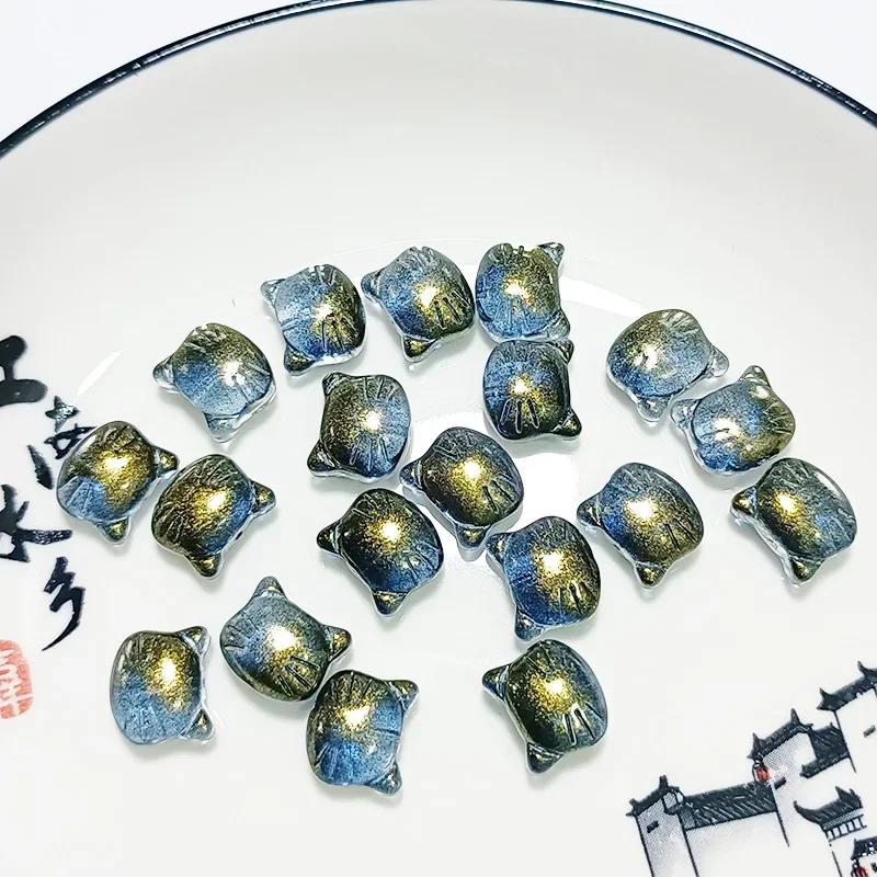 DW12 20 Stück Glas Kreativität Katzenkopf Perlen Niedlich Gerades Loch Lampwork Perle DIY Armbänder Halskette Ohrring DIY Zubehör