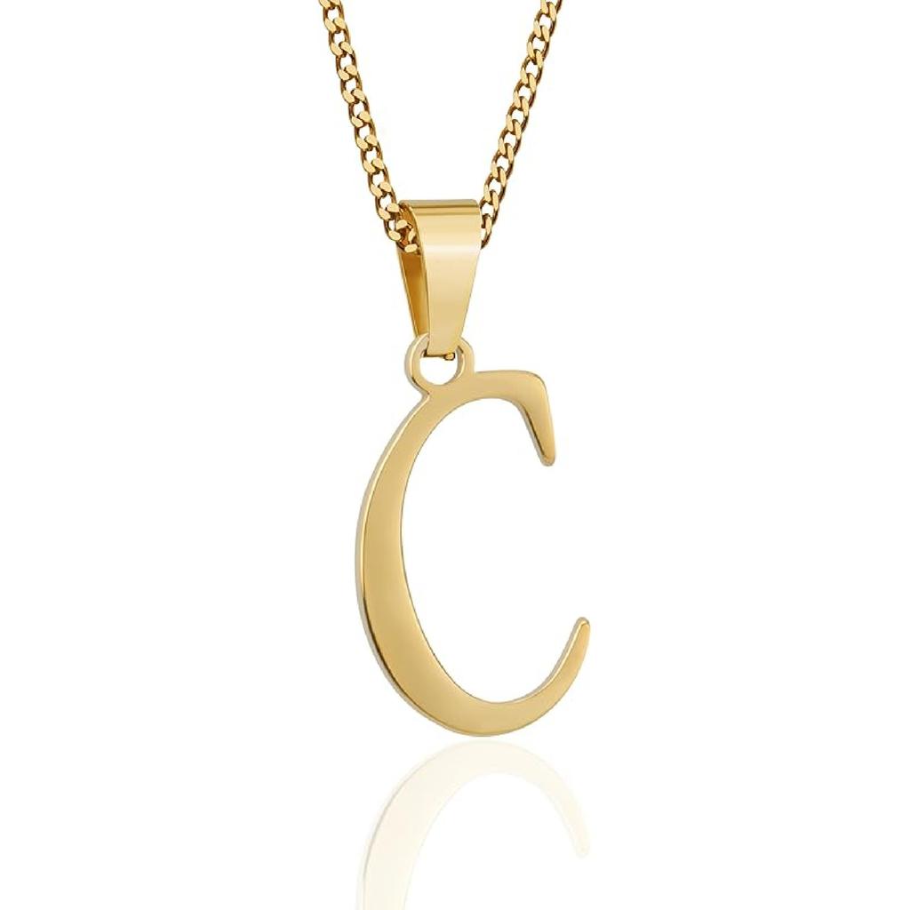 Suweibuke Initial Necklace for Men Women Boys Girls, 18K Gold Plated 26 Letters Pendant Necklace, Personalized Jewelry Gifts