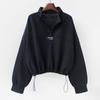 New Spring and Autumn Fashion Sports Korean Edition Thin Striped High Neck Half Zip Short Elastic Oversize Women's Sweater
