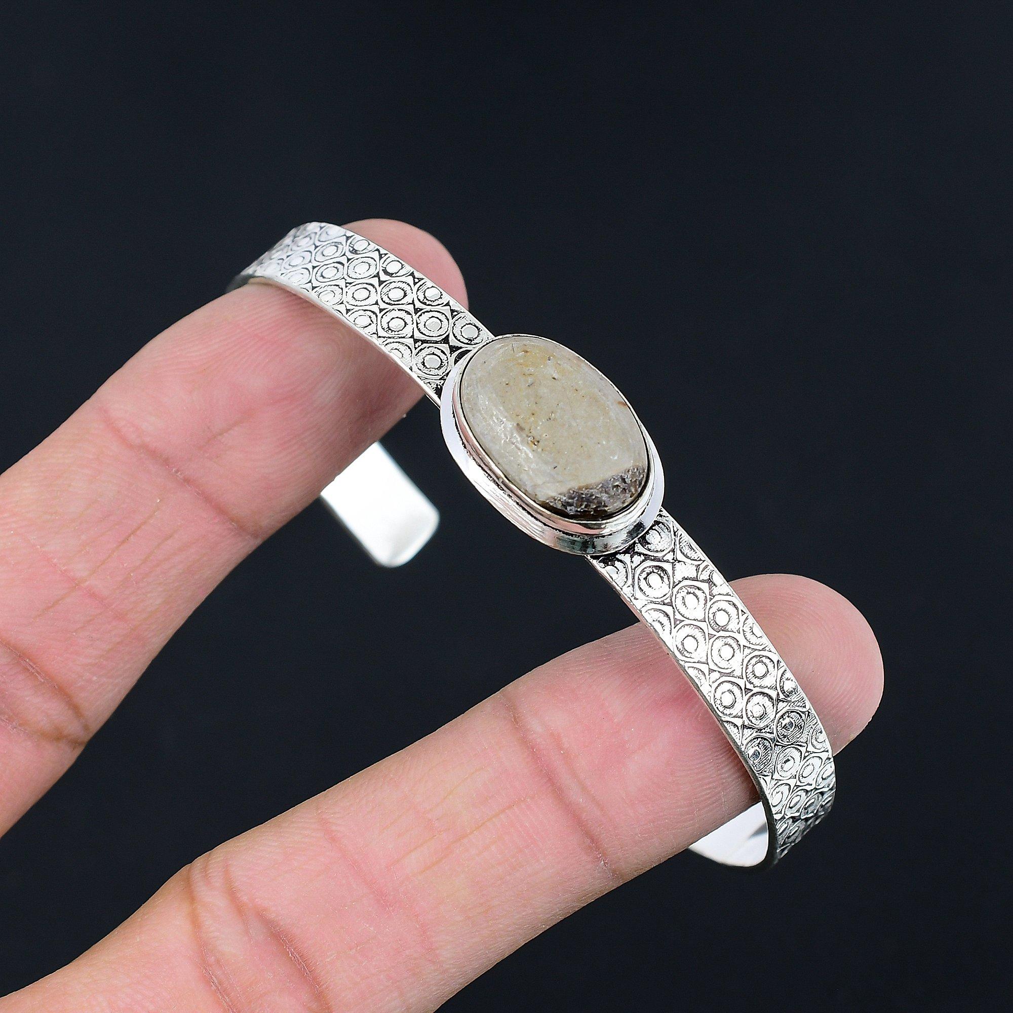 

Friendship Day Sale 925 Silver Root Chakra Septarian Gemstone Trendy Boho Bangle Adjustable