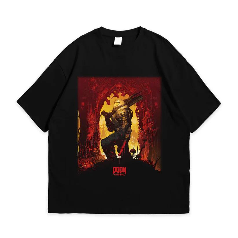 Doom Eternal Character Unisexs Black Cotton TShirt Cool Streetwear Casual Style