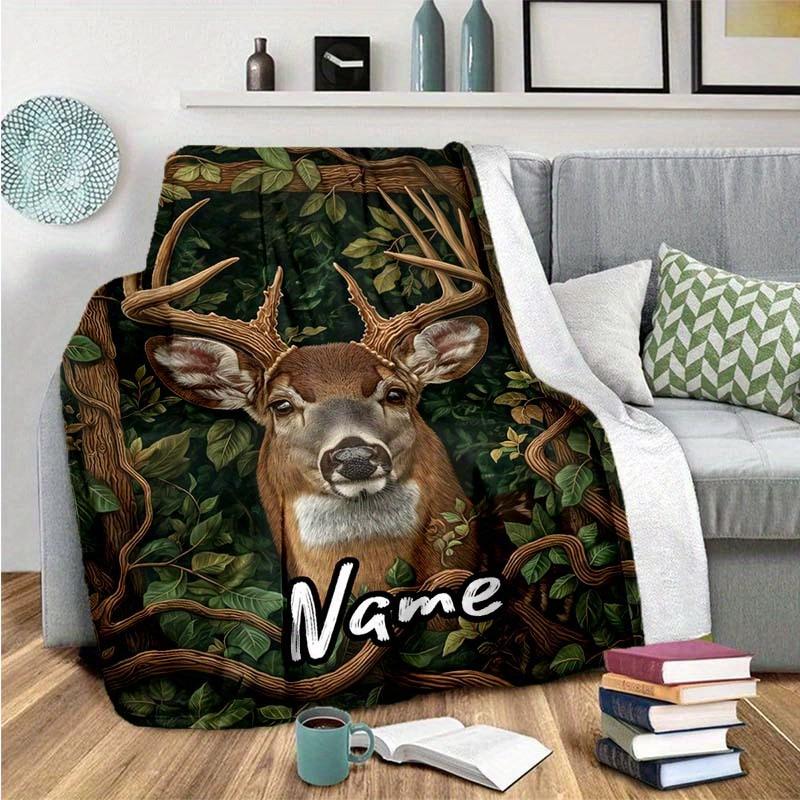 240Gm2 Deer Customize Your Name Outdoor Blanket Suitable For All Seasons Comfortable And Warm Soft Blanket Suitable For Travel Gifts For Relatives And