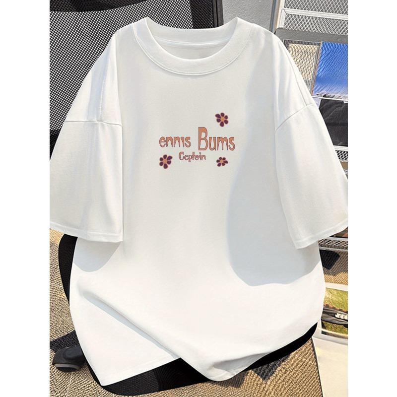 

European sizes Double-Sided Cartoon Flower Graffiti Print T-Shirt Commuting Style Pure Short Sleeve Trendy Style S белый