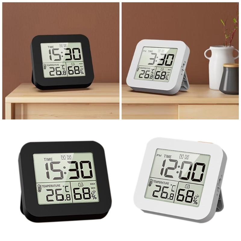 Portable Digital Alarm Clock with Temperature Humidity Reading Multifunctional Desk Clock for Home Heavy Sleeper Alarms