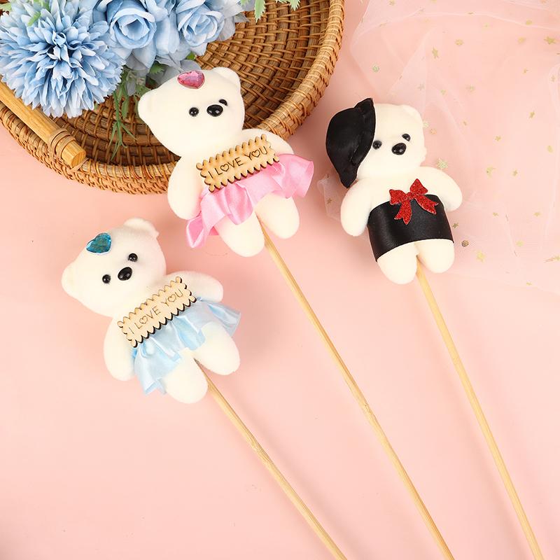 10Pcs Mini Bear Doll Couple Bear Flower Bouquet Decor Dressed Stuffed Animal Doll Foam Plushtoys For Birthday Gifts Room Decor