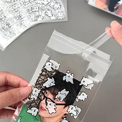 50 Stuks Transparante Zelfklevende Verpakkings Opbergzak Leuke Cartoon Hond Pocard Houder Kaarthoes Beschermer Po Film Beschermer