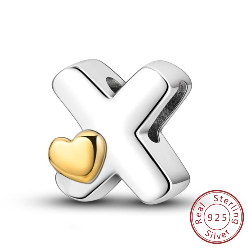 Copper 26 Letters A-Z Alphabet Charm Heart Love Letter Bead Fit Bracelet Diy Charm For Woman Jewelry Making