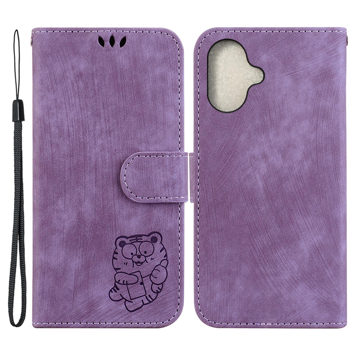 

For iPhone 16 Stand Case Cute Tiger Imprint Leather Wallet Phone Cover F