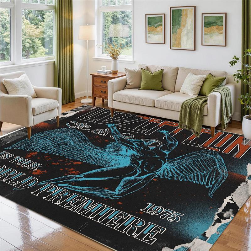 Led Zeppelin Design Crystal Velvet Rug Soft Decorative Mat for Bedroom Entrance
