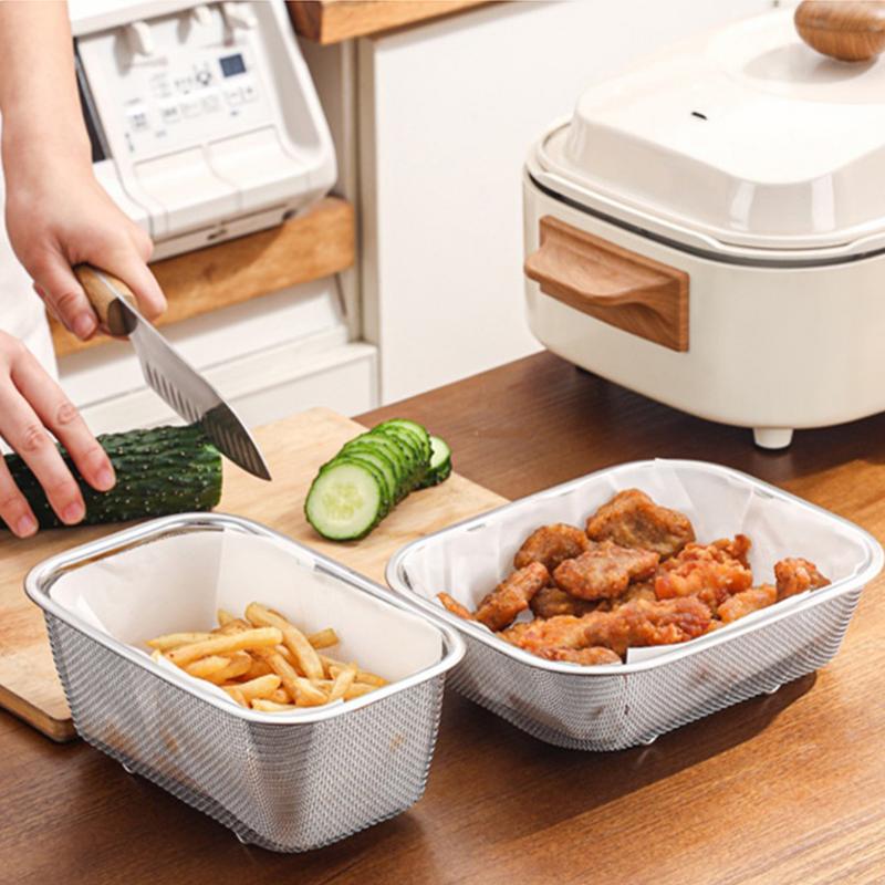 1ks Nerezový síťovaný košík Obdélníkový Jemná síť Sítko na olej Cedník na zeleninu a ovoce Sítko Kuchyňské náčiní Sítka