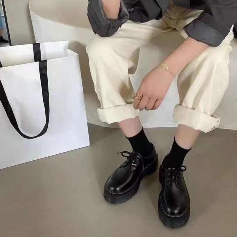 Retro Single Shoes Flat Bottom Round Head Lace-up Versatile Student Shoes Small Leather Shoes Spring and Autumn New Models
