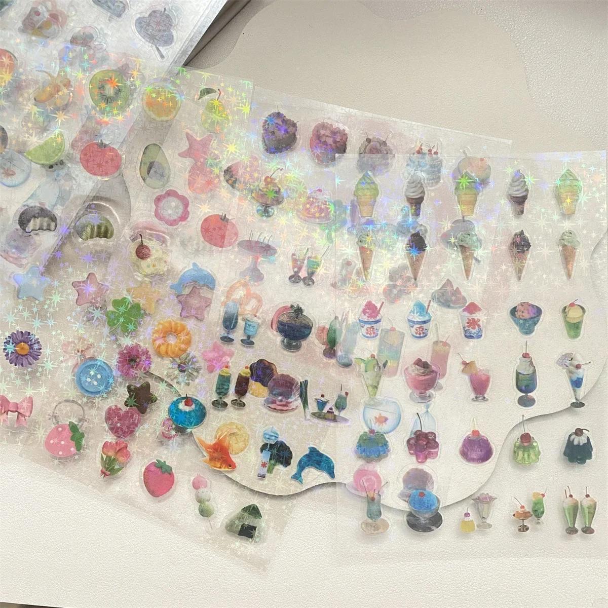 4pcs Set Green leaf Transparent Star Glitter Film Cut Stickers Jouranl Deco Stickers