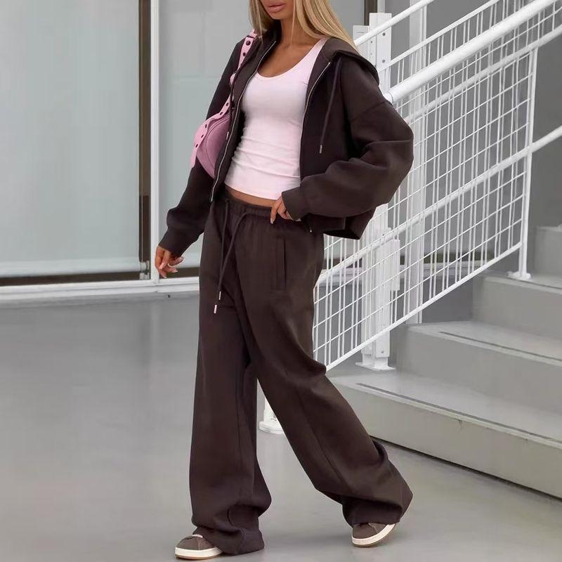 Western Style New Fashion Loose Hood Zip-up Hoodie Pants Two-Piece Hoodie and Pants Set