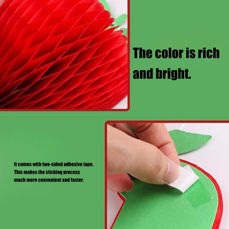 10Pieces Bright Apples Shape Honeycomb Hanging Ornament Tear Resistant Paper Craft For School Office Party Seasonal Decorations