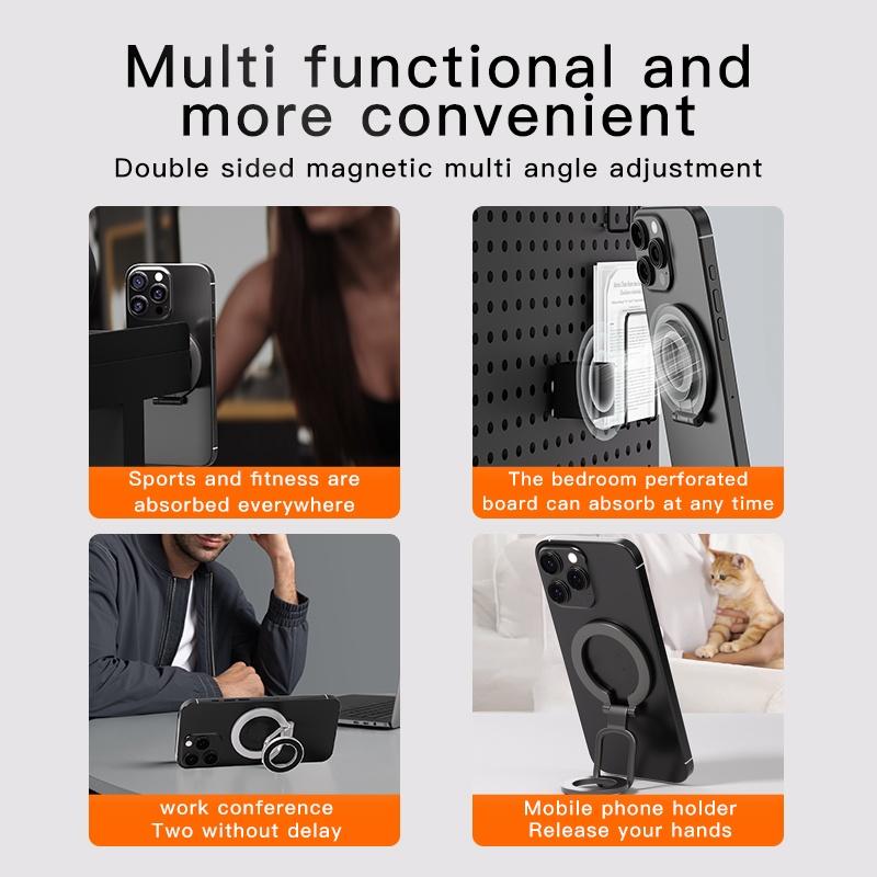 2025 Double Sided MagSafe Phone Stand Magnetic Phone Ring Holder Kickstand Magnet Grip for iPhone 15 14 Android Gym Car Holder