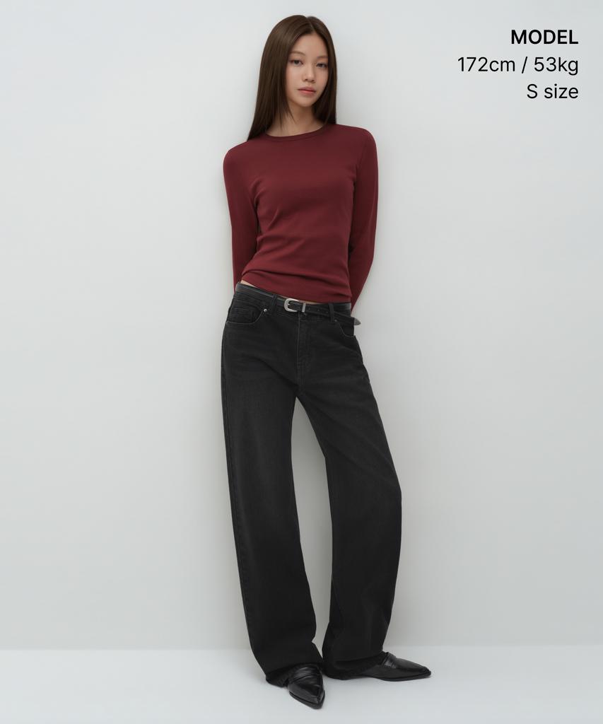 MUSINSA STANDARD WOMAN Women'S Slim Crew Neck Long Sleeve T-Shirt [Chili Red]