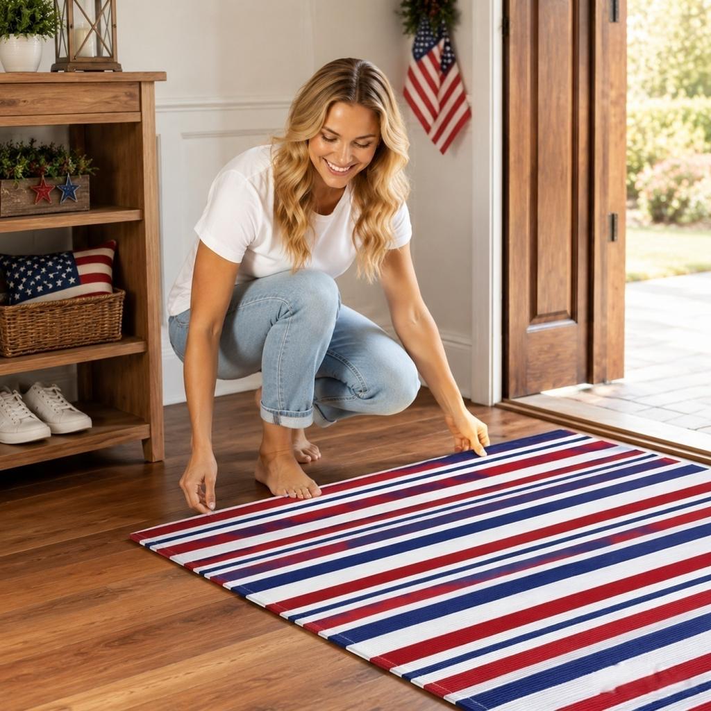 Durable Entrance Mat with Striped Pattern for Indoor Outdoor Use Non Slip Washable Hallway Foyer Rug for High Traffic Areas