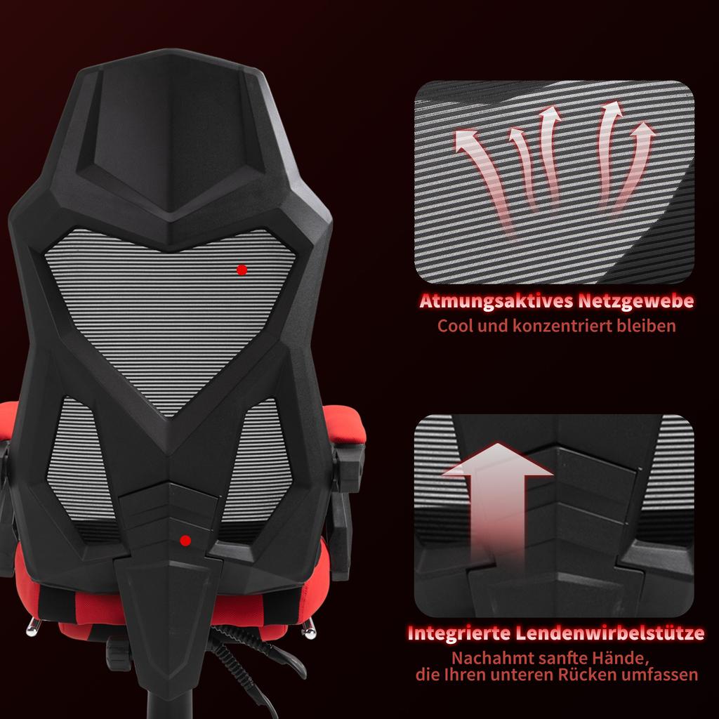 Ergonomic Office Chair, Gaming Chair, Swivel Chair with Footrest, PC Chair, Executive Chair, Height Adjustable, Polyester, Black+Red