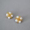 Elegant Four-Leaf Clover Pearl Stud Earrings, Gold-Plated Brass with 925 Silver Needles - Japanese & Korean-Inspired Design.