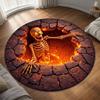 2D Feuerschale Totenkopf Bedruckter Teppich Seltsame Dekorativer Runder Fußabtreter Wohnzimmer Schlafzimmer Horror Heimdeko, Teppich