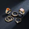 6Pcs/Set 2026 New Brown Stone Widened Opening Rings Set for Women Simple Twisted Lines Personality Finger Rings Party Jewelry