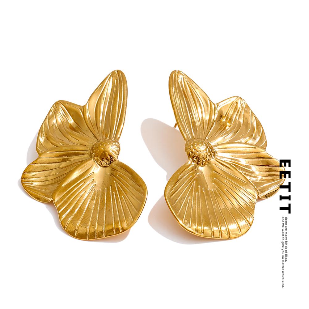 Eetit Stainless Steel Metal Petal Flower Stud Earrings 18K PVD Plated Versatile Daily Attractive Jewelry for Women Gift