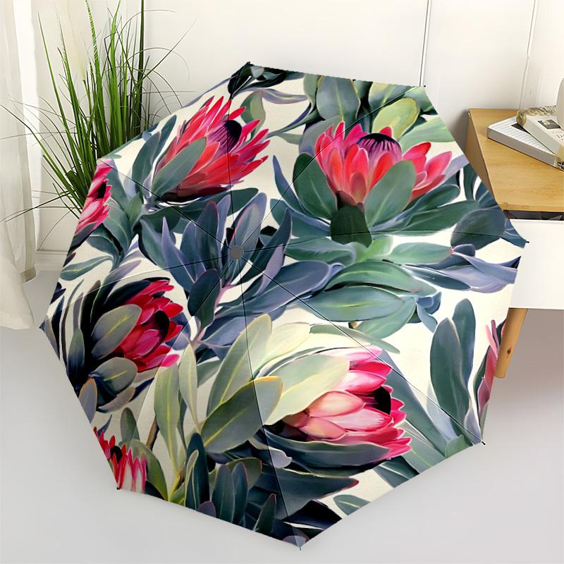 1pc Floral Pattern Automatic Open/Close Folding Umbrella - Compact 8-Rib Design, Daily Use, Perfect Gift for Friends & Family yy260327052