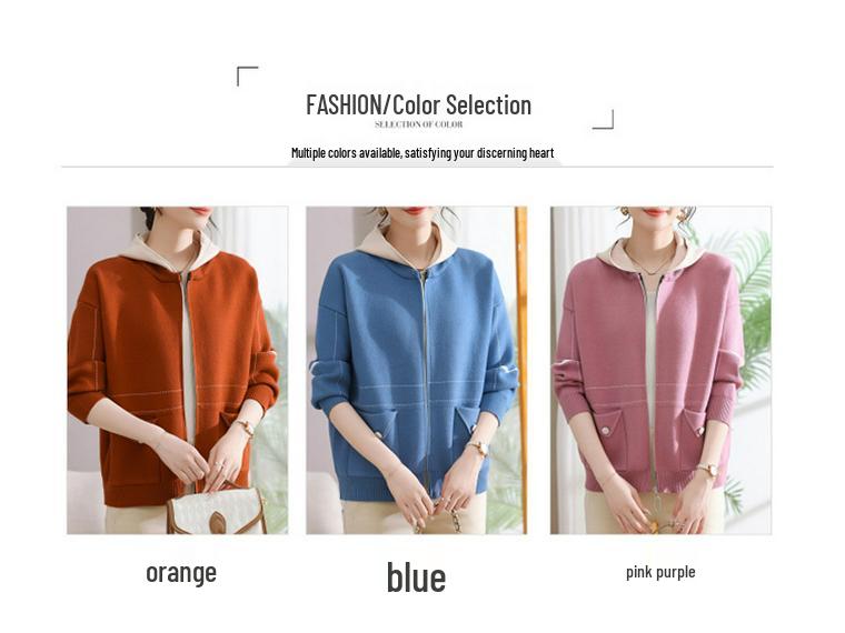 2025 Spring & Autumn Hooded Knit Cardigan for Middle-Aged & Elderly Women