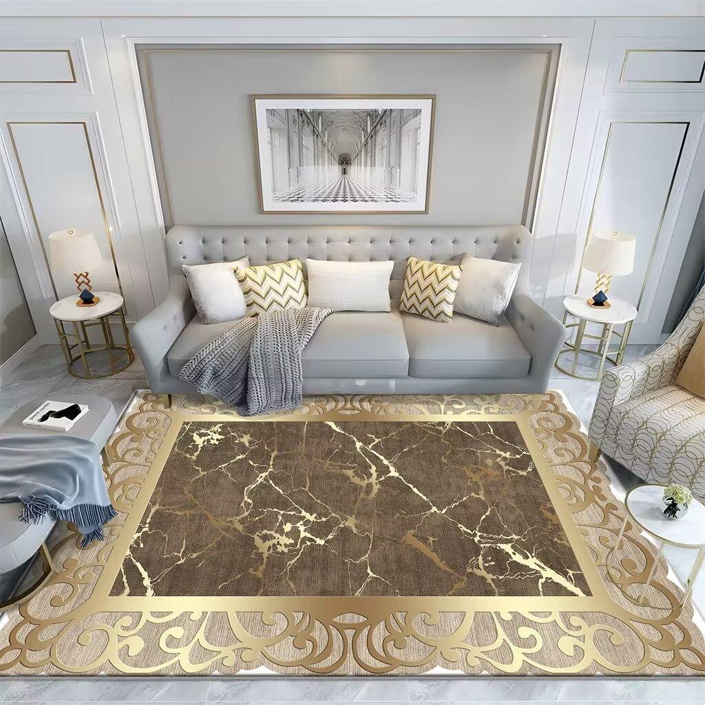 European Style Living Room Luxury Decoration Carpet Gold Sofa Chair Large Area Rug Customizable Easy To Clean Non Slip Mat