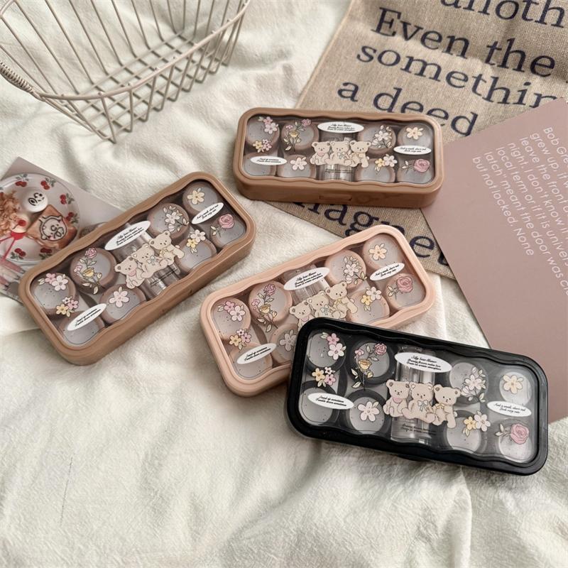 Cute Cartoon Bear Contact Lens Storage Case With Mirror Portable Contact Lens Container Box For Travel Outdoor Organizer Tool