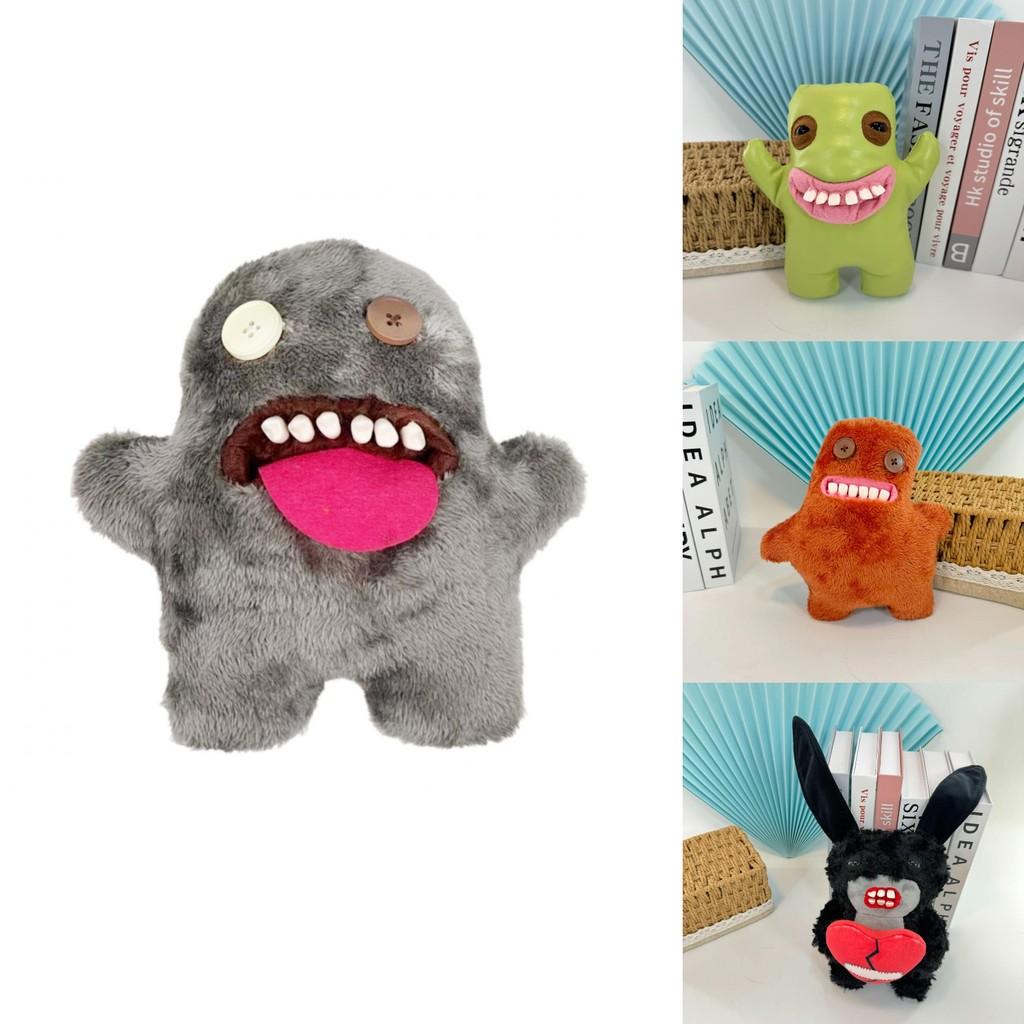 Adorable Plush Tooth Monster Doll Soft Toy In Black Green Brown And Gray For Christmas
